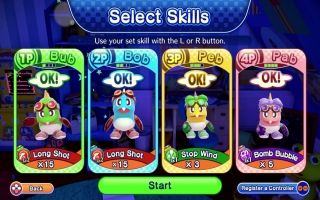 Every player can choose which skill their character has, such as Long Shot and Bomb Bubble!