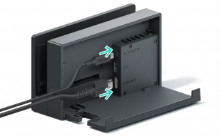 El Dock de Nintendo Switch cuenta con un puerto HDMI, una entrada USB-C para el <a href = https://www.marioswitch.nl/Switch-spel-info.php?t=Switch_-_Originele_Reserve_Onderdelen target = _blank>adaptador</a> de corriente y múltiples entradas USB para los mandos.